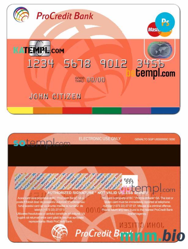 Moldova Procredit bank mastercard, w pełni edytowalne template in PSD format